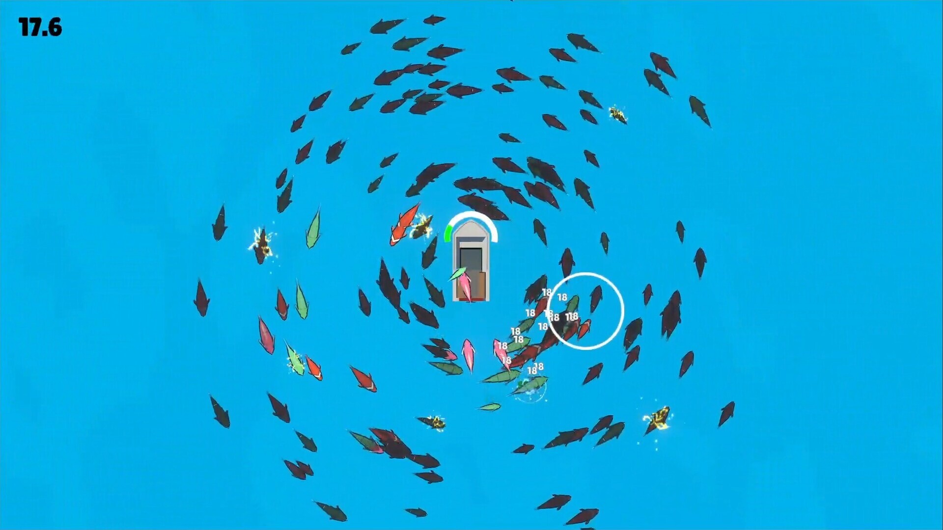 Hover-to-fish: minimal boat and school